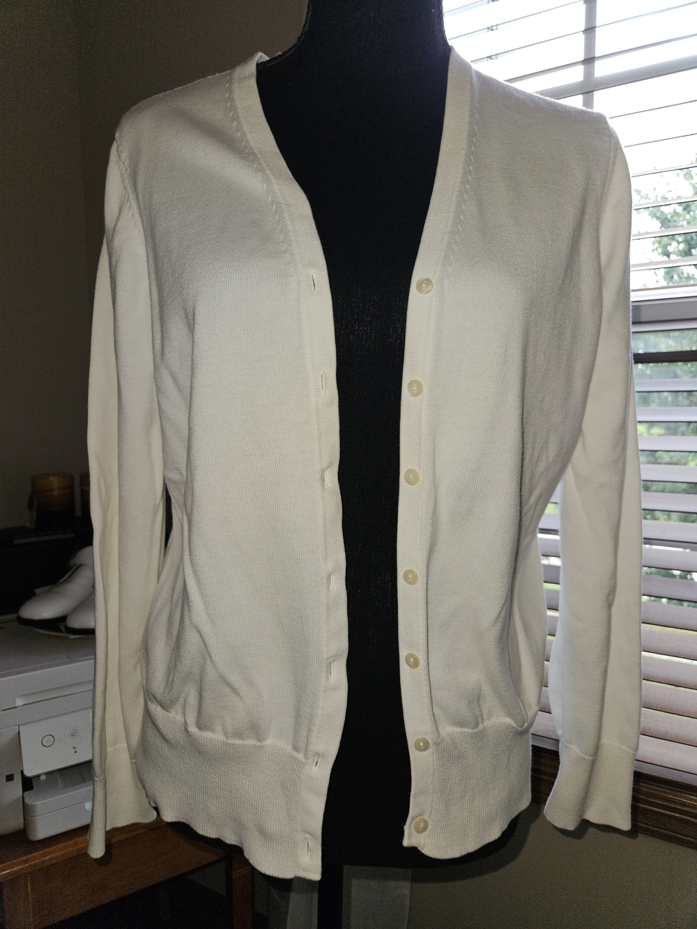 Cream V-Neck Button-Front Women's Cardigan Sweater
